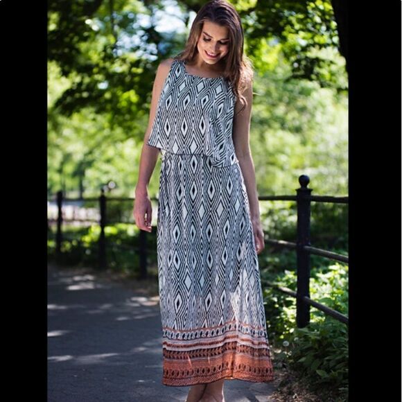 Robert Louis size L black & white Chevron Hi-low Dress - Picture 1 of 9
